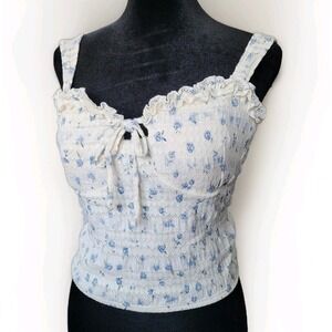 Vintage Style No Boundaries Floral Cami Top Lace Ruffles Coquette Milkmaid Sz L